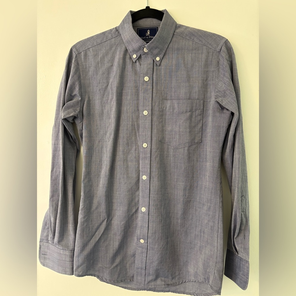 Wool & Prince Dark Blue Oxford Men’s Wool Button-Down Shirt